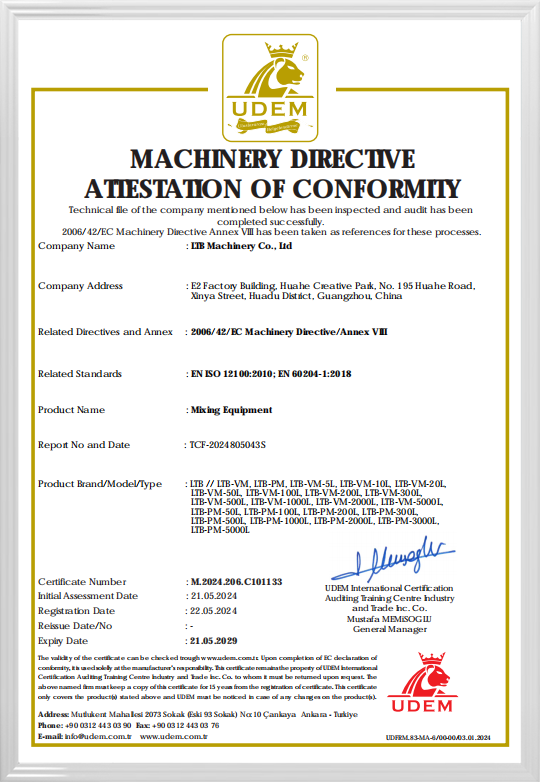 machinery directive attestation of conformity
